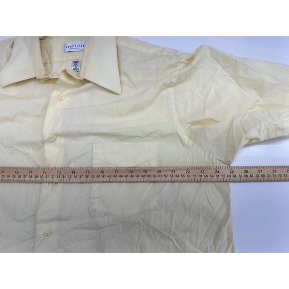 Van Heusen Mens Shirt Size 17 Yellow Poplin Half Sleeve Button Up - Picture 7 of 10